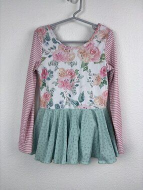 Cheeky Plum girls 8 long sleeve pink green floral skirted dance‎ leotard